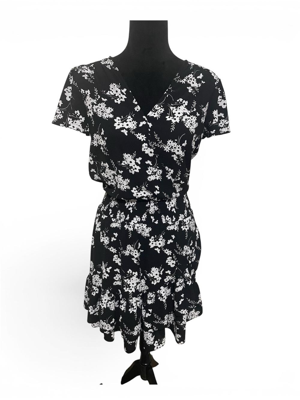 Michael Kors Black and White Floral Mini Dress